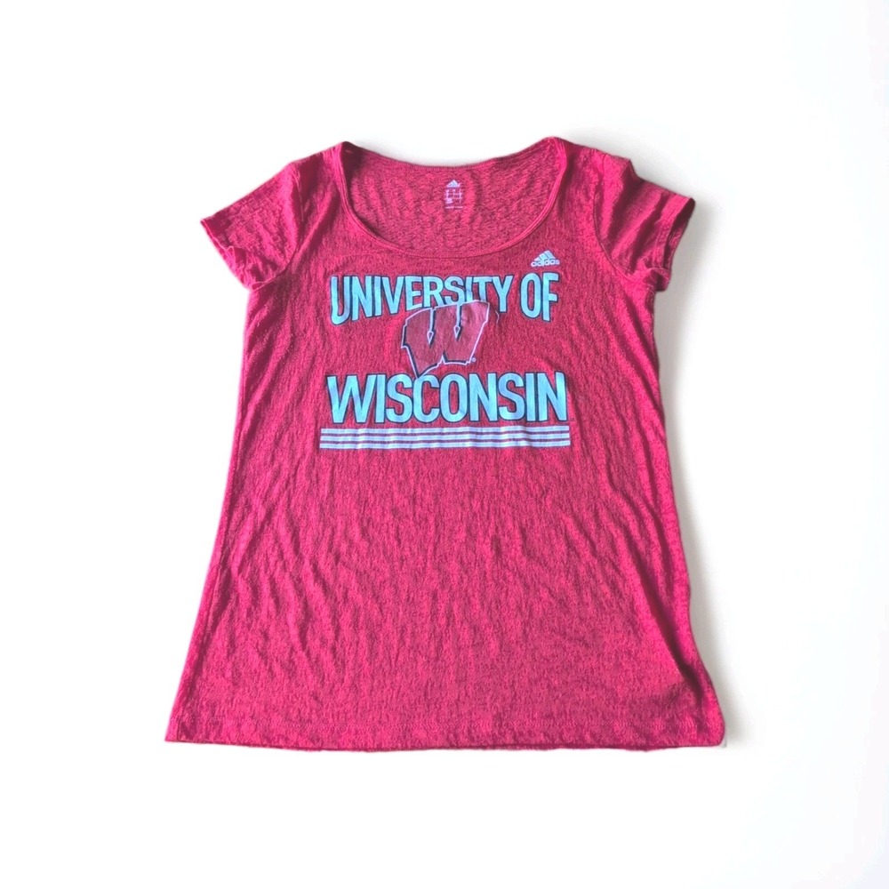 Adidas Wisconsin Top Large Red Burnout Short Sleeve  Round Neck Sports Team